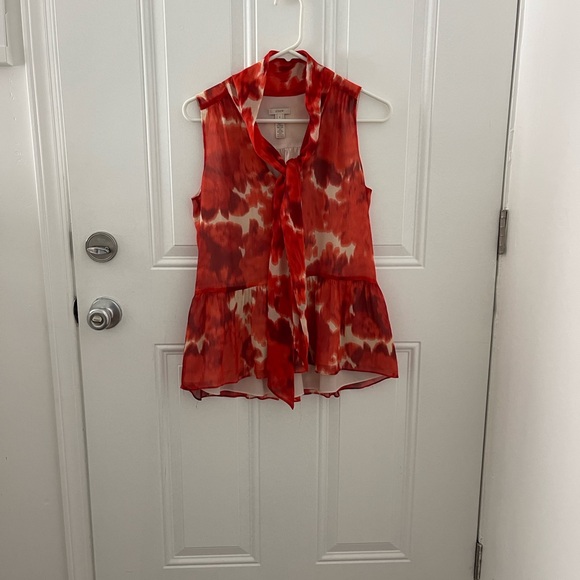 J. Crew Tops - J.Crew 100% Silk Tie-Neck Peplum Blouse Burnt Orange Floral Size 0